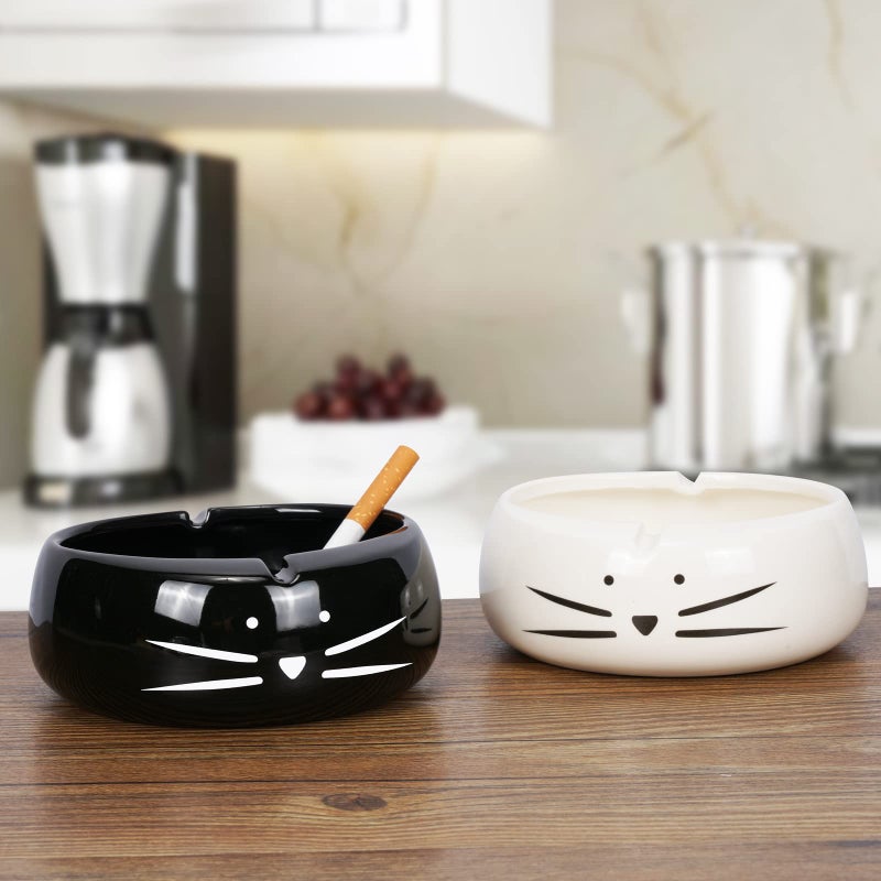 Koolkatkoo Cute Cat Ashtray Indoor or Outdoor Use Ceramic Ash Holder for Smokers Girls Women Decorative Ashtrays for Home Office Cat Lover Ash Tray Black and White - Image 2